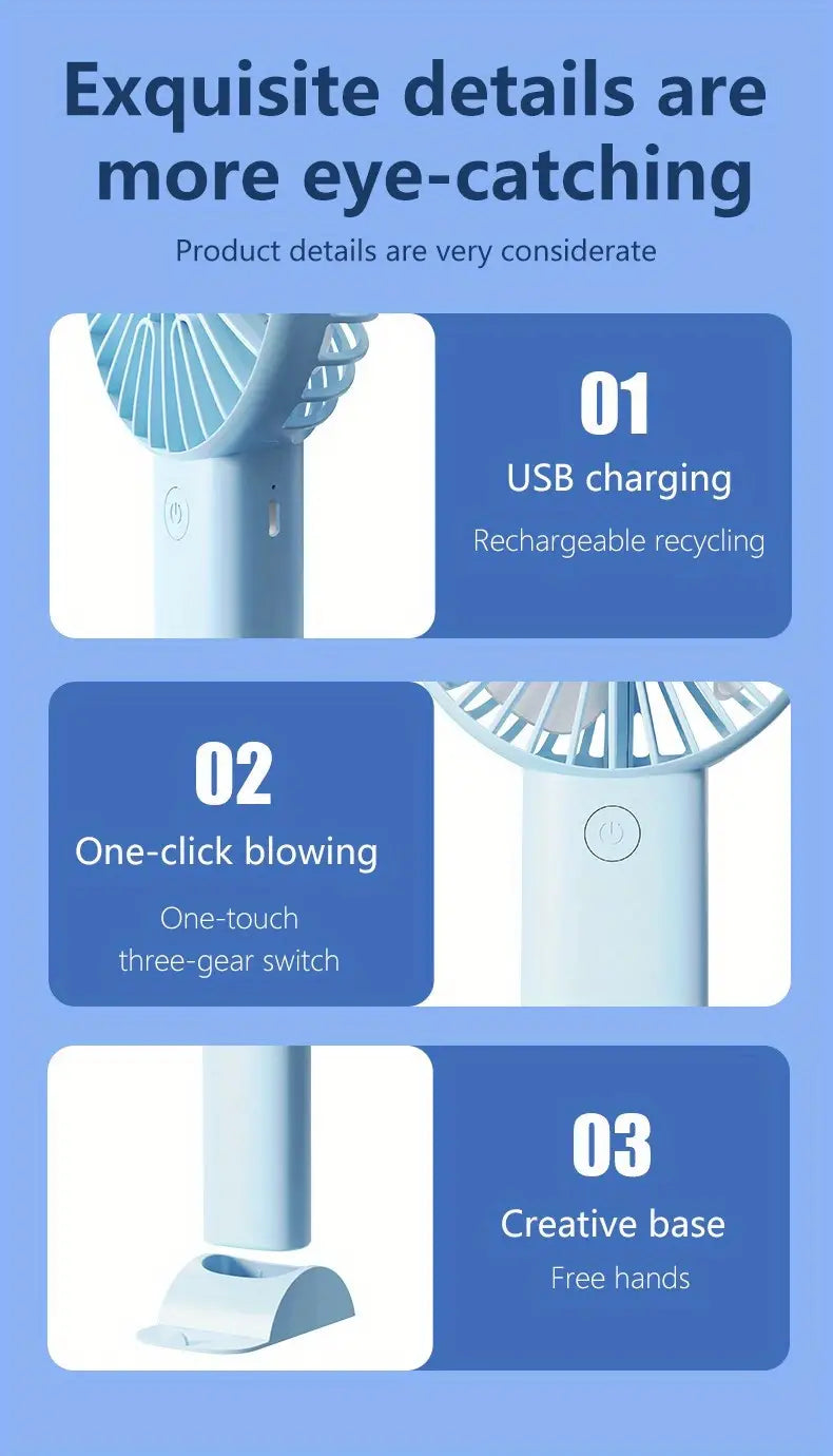 Mini USB Handheld Desk Fan - Portable and Quiet